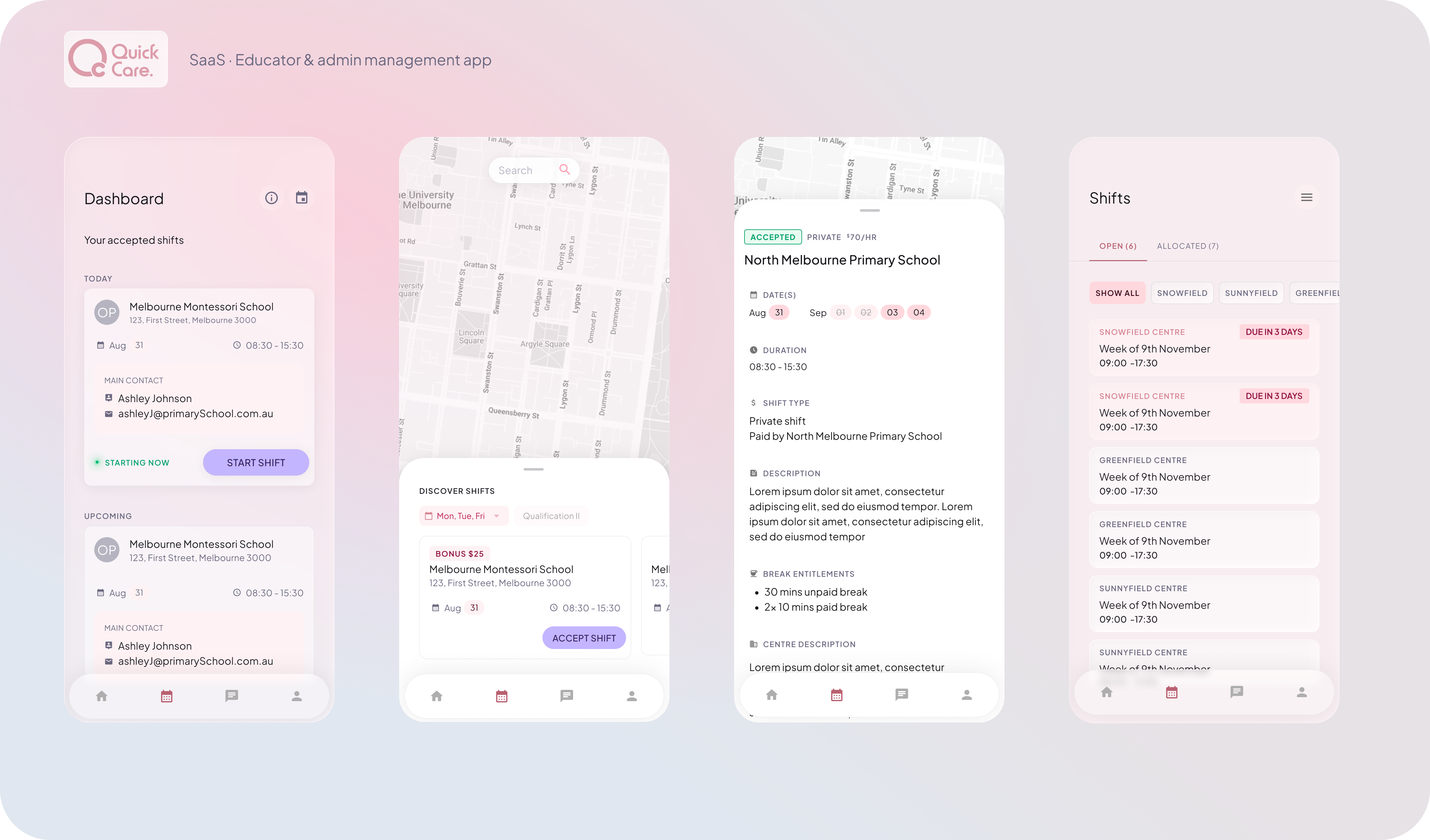 Mobile app screens