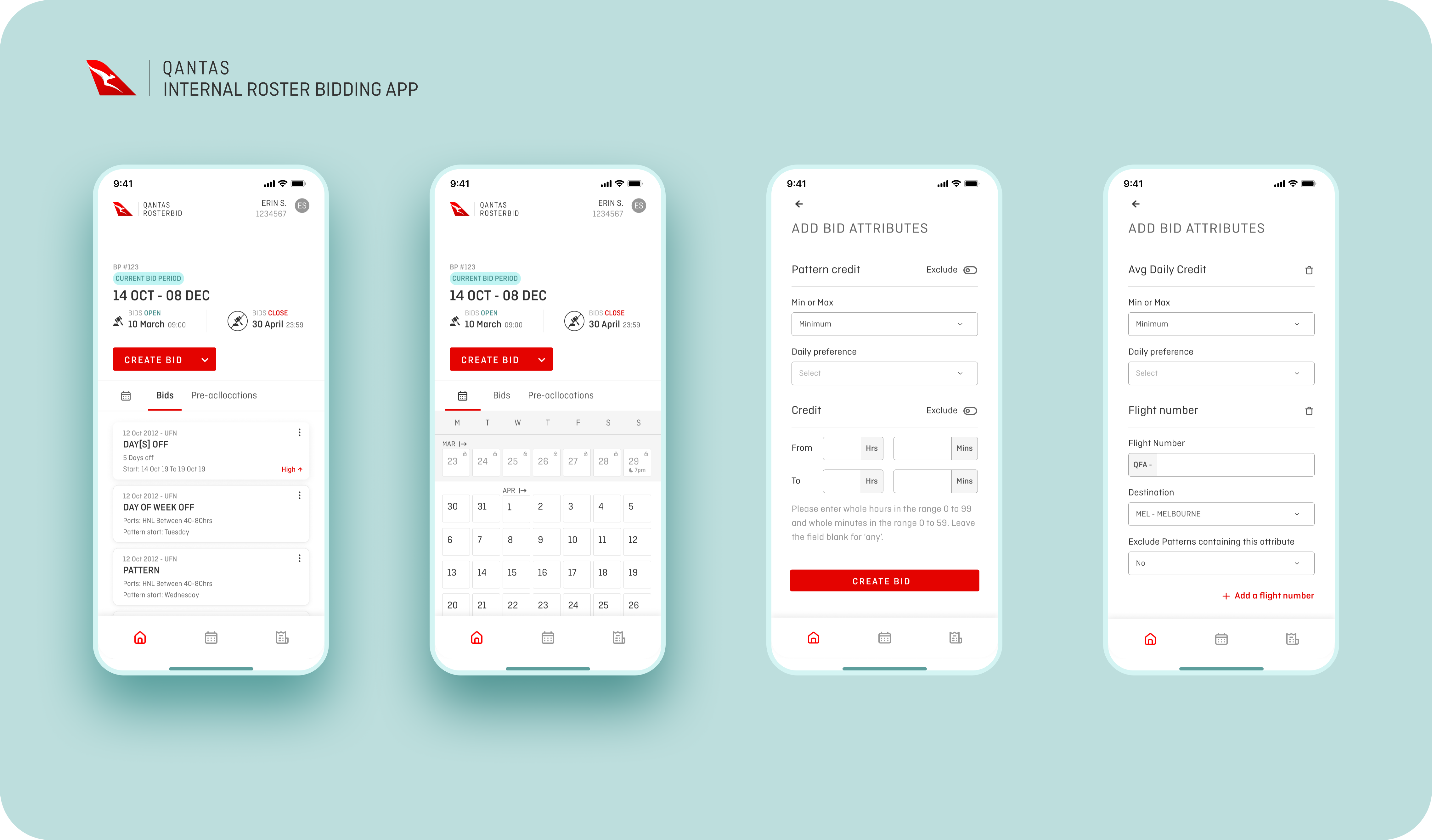 Mobile app screens